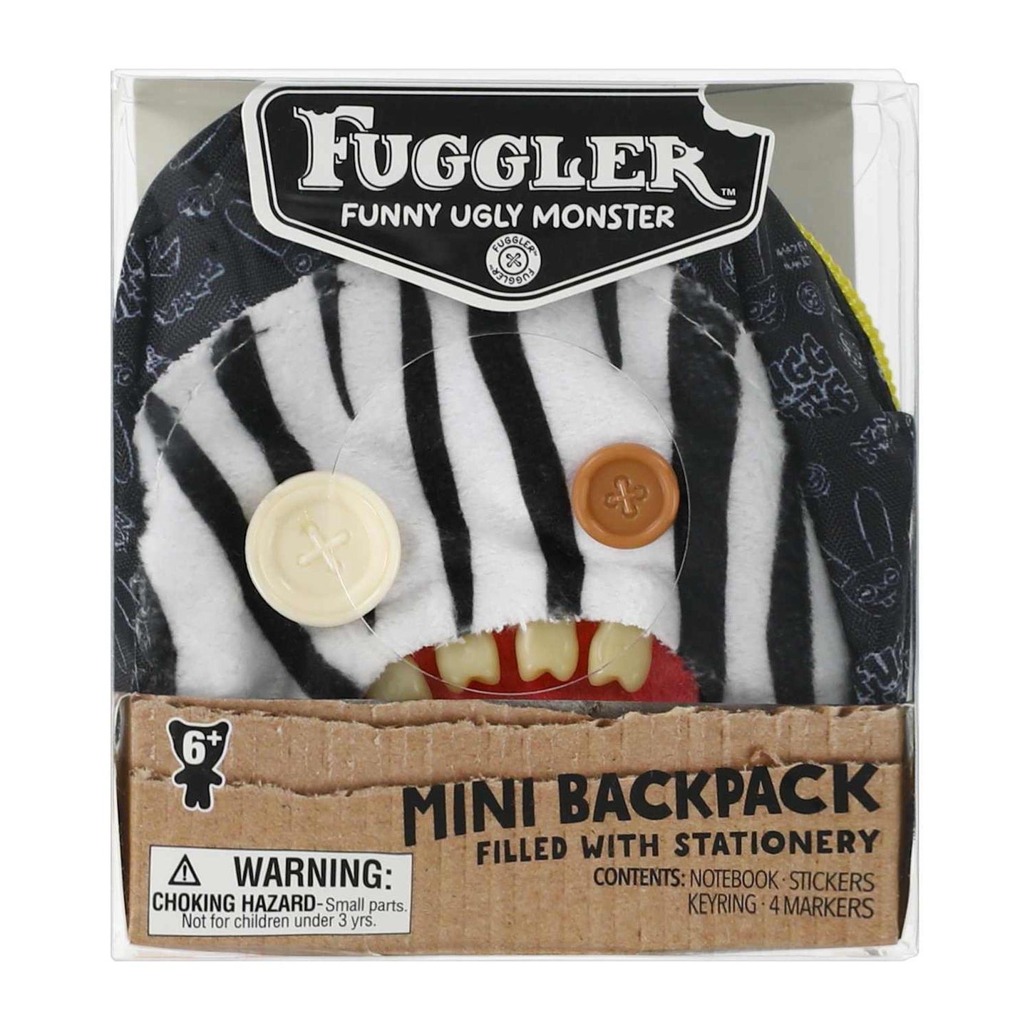 Fuggler White/Black Mini Backpack [Notebook, Stickers, Keyring & Markers]