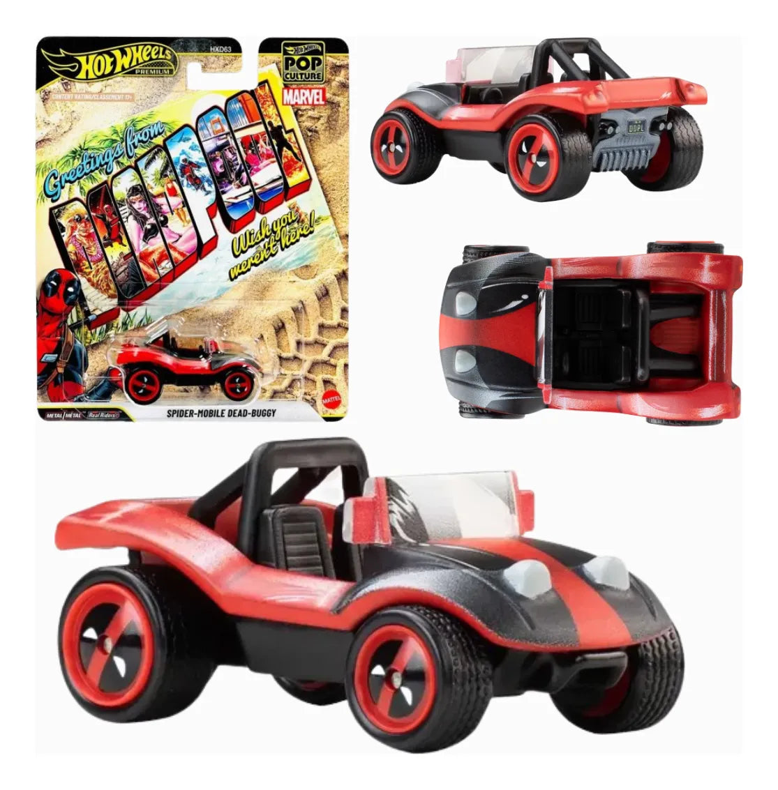 Mattel Hot Wheels 1:64 Scale Premium Pop Culture Spider Mobile Deadpool Buggy Die-Cast Vehicle