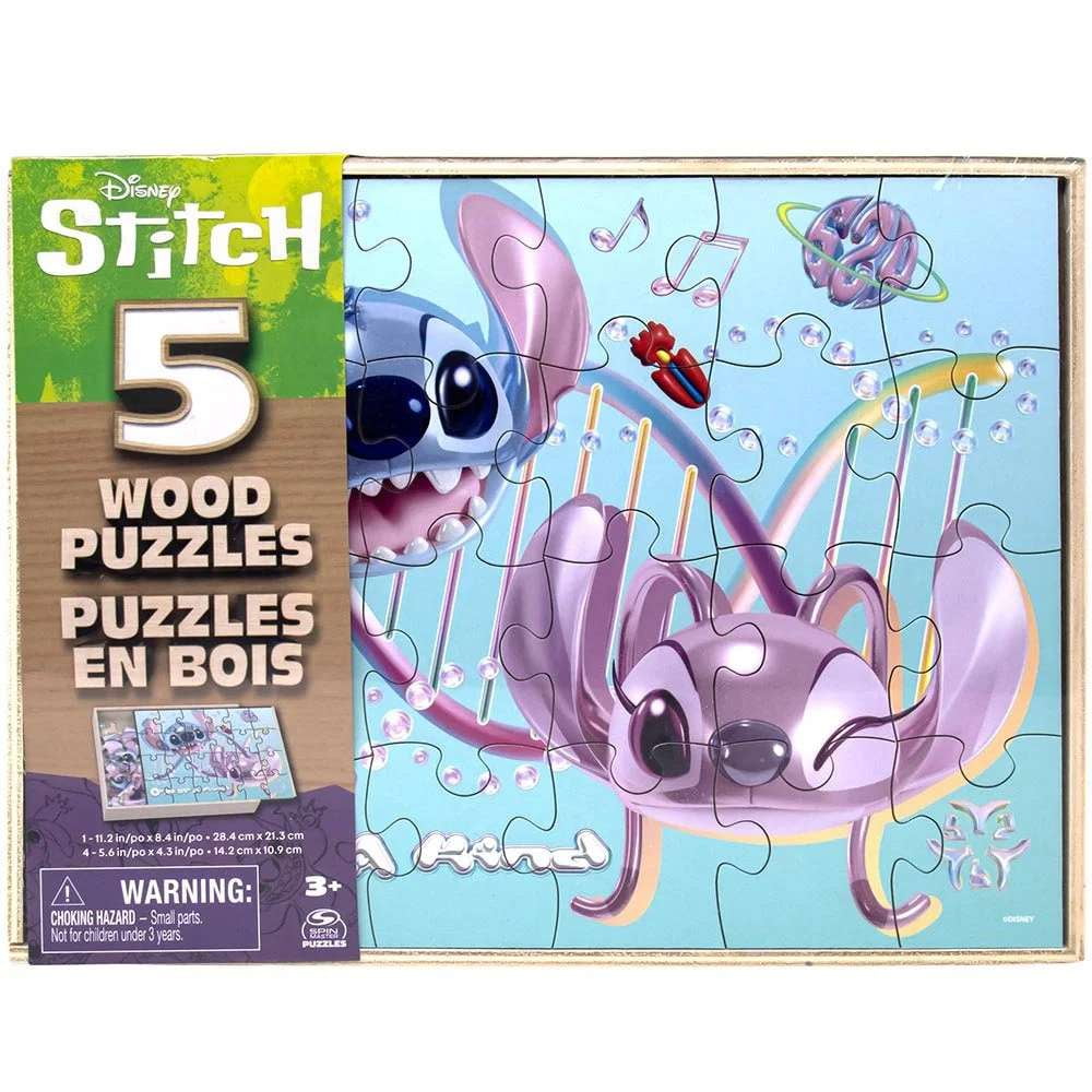 Spin Master Lilo & Stitch 5-Pack Jigsaw Puzzles in Wooden Storage Box