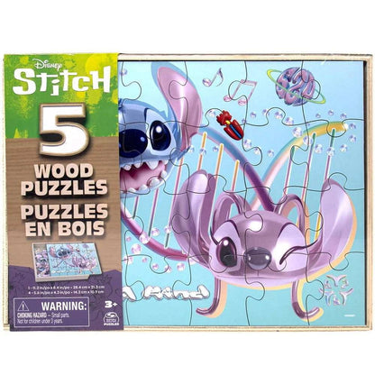 Spin Master Lilo & Stitch 5-Pack Jigsaw Puzzles in Wooden Storage Box