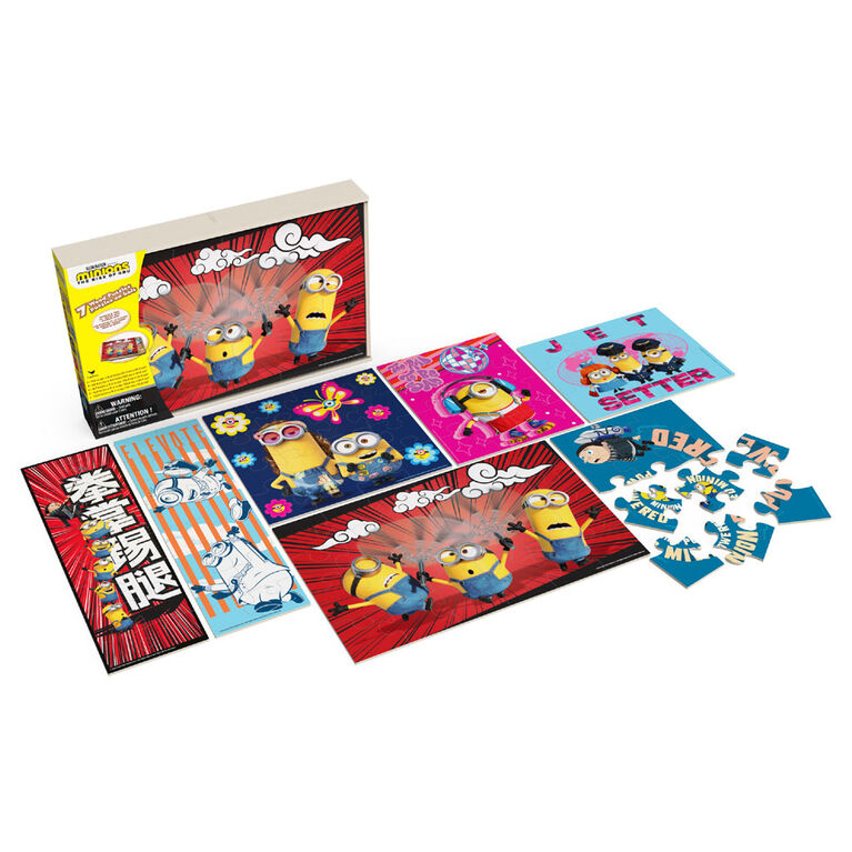 Spin Master Minions: The Rise of Gru 7-Pack Jigsaw Puzzles in Wooden Storage Box