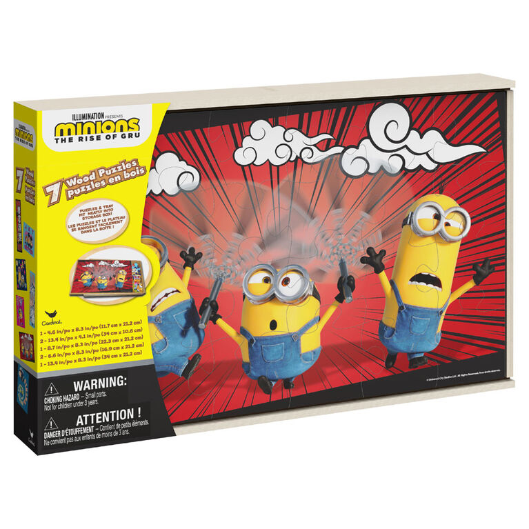 Spin Master Minions: The Rise of Gru 7-Pack Jigsaw Puzzles in Wooden Storage Box