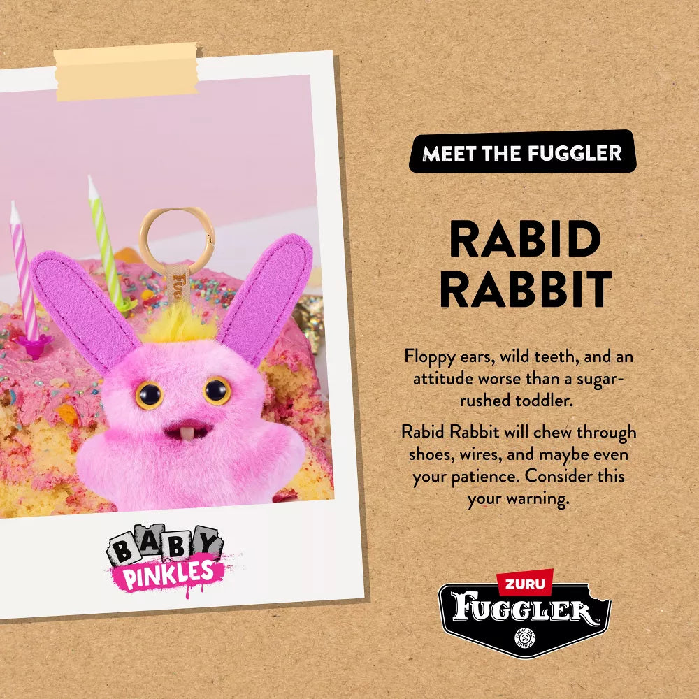 Fuggler Baby Pinkles Rabid Rabbit - 3.5 in Plush Keyring