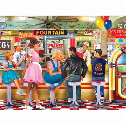 RoseArt Puzzle Collector Soda & Ice Cream Parlour Jigsaw Puzzle, 300 pieces with bonus poster