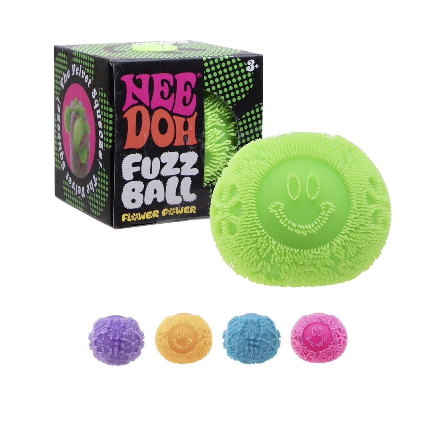 Schylling NeeDoh Fuzz Ball Flower Power Squishy Fidget, 1 Random Color