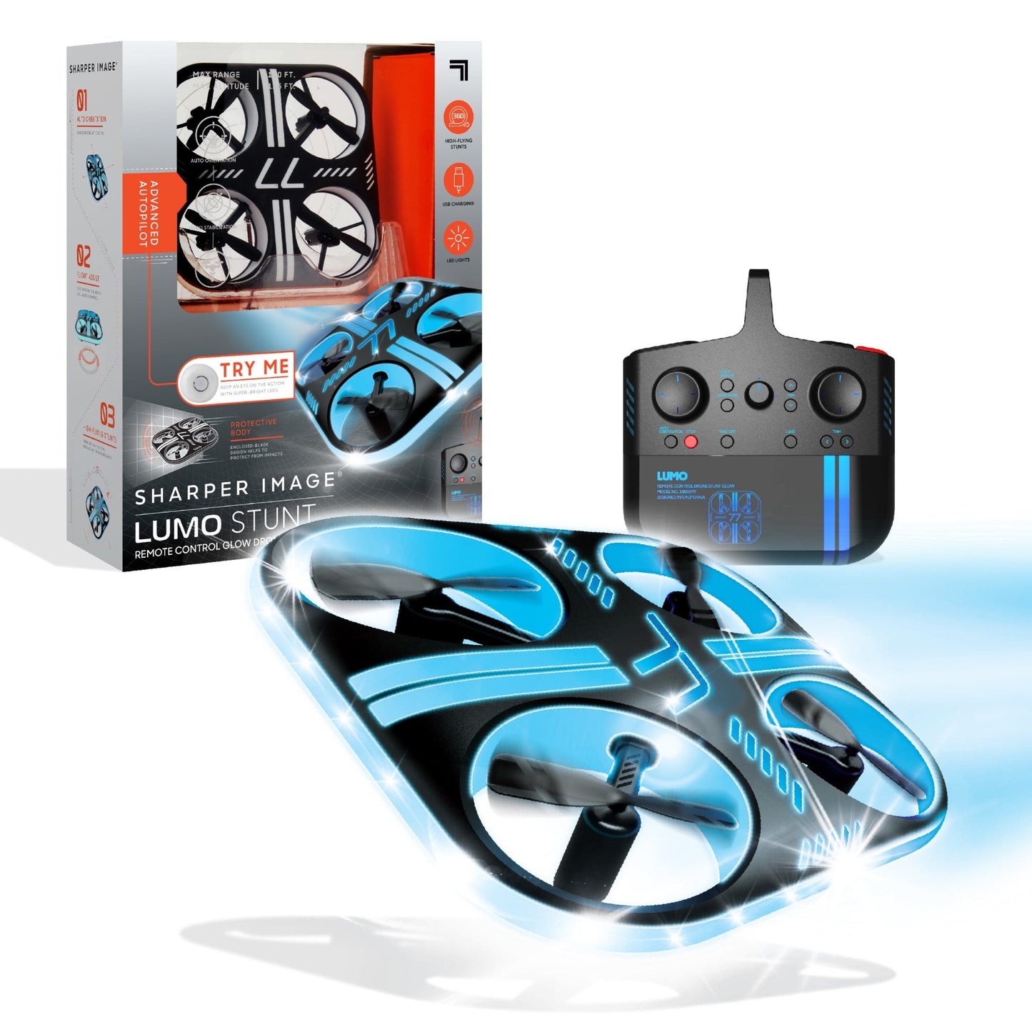 SHARPER IMAGE Lumo Stunt Remote Control LED Glow Drone