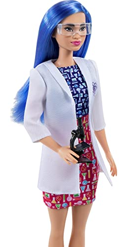 Barbie Scientist Doll with Blue Hair, Lab Coat, Flats and Microscope