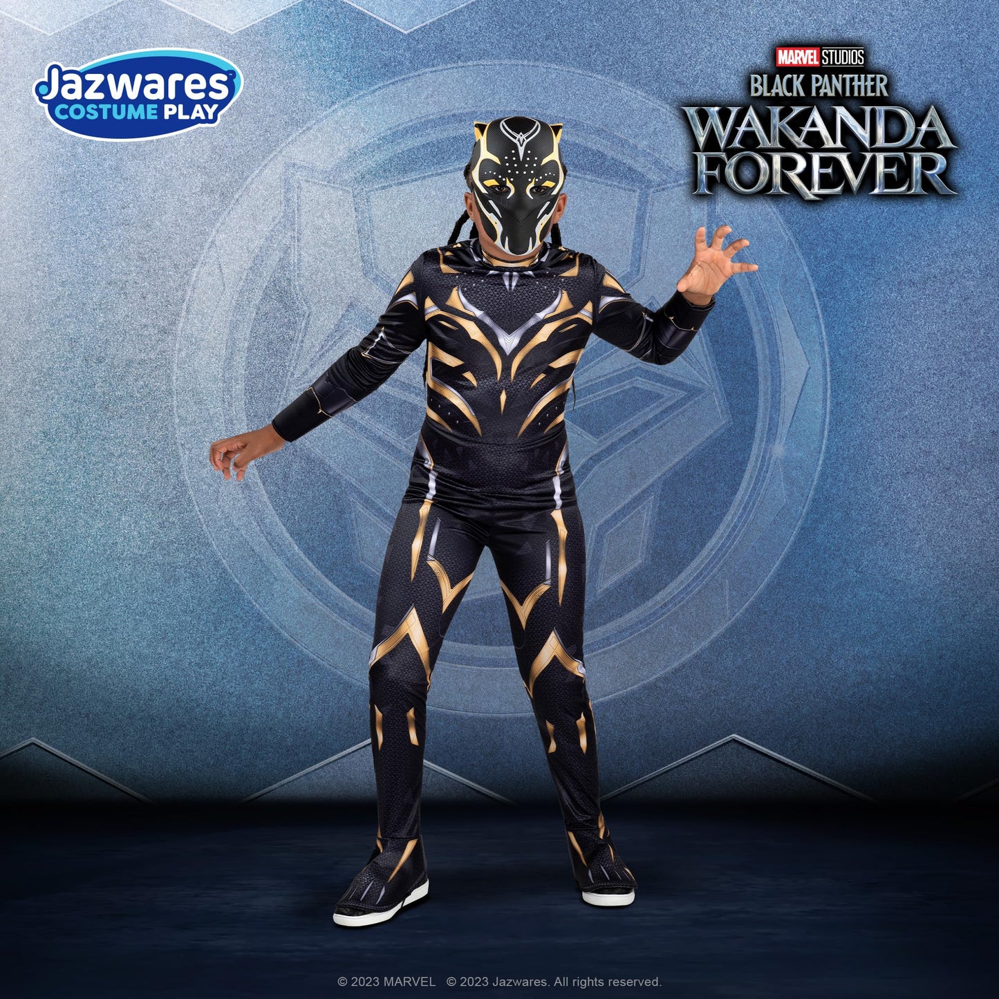 Marvel Black Panther Official Youth Halloween Costume - Premium Quality Padded Jumpsuit with Plastic Mask (L)