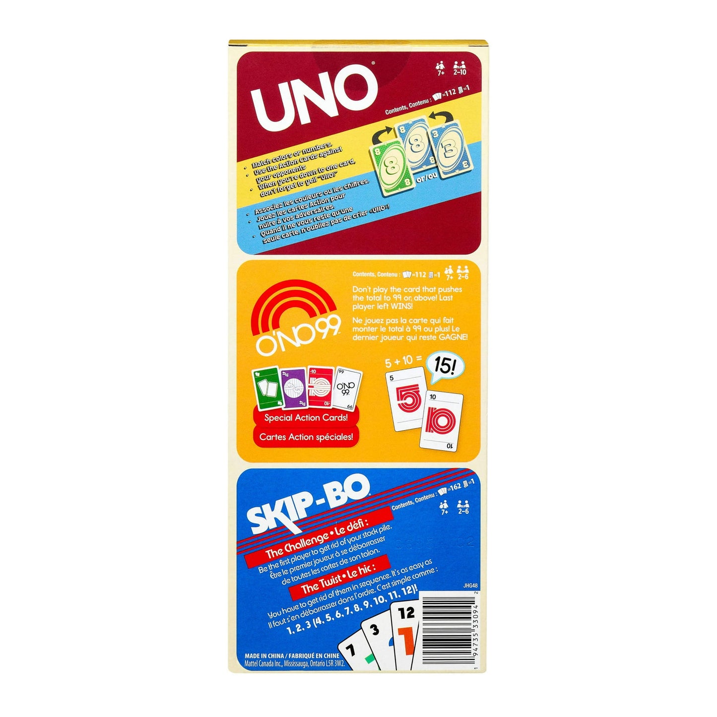 Vintage Card Games 3-Pack Set with Classic UNO, O'NO 99 and Skip-Bo
