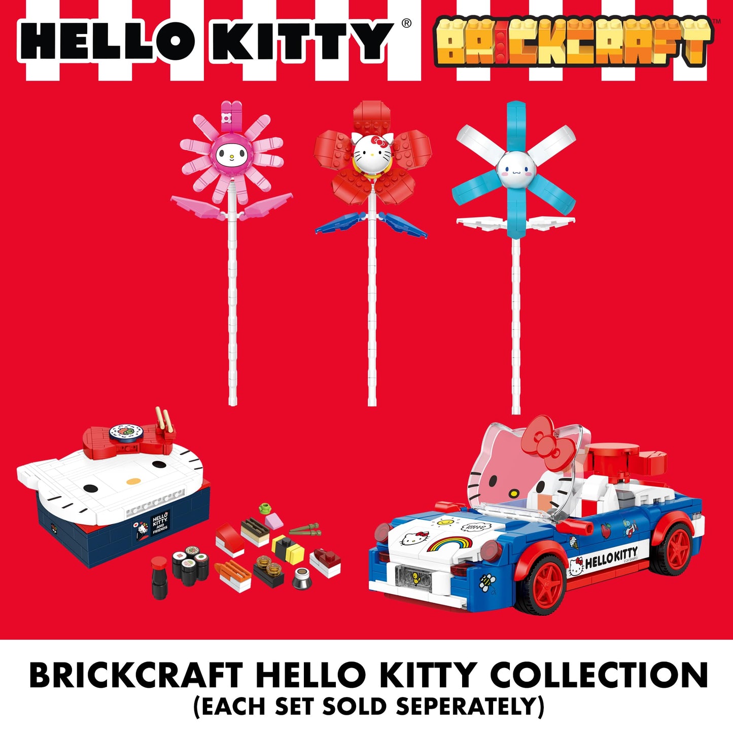 Brickcraft Officially Licensed Sanrio Hello Kitty Flower, 74 Pieces Building Set
