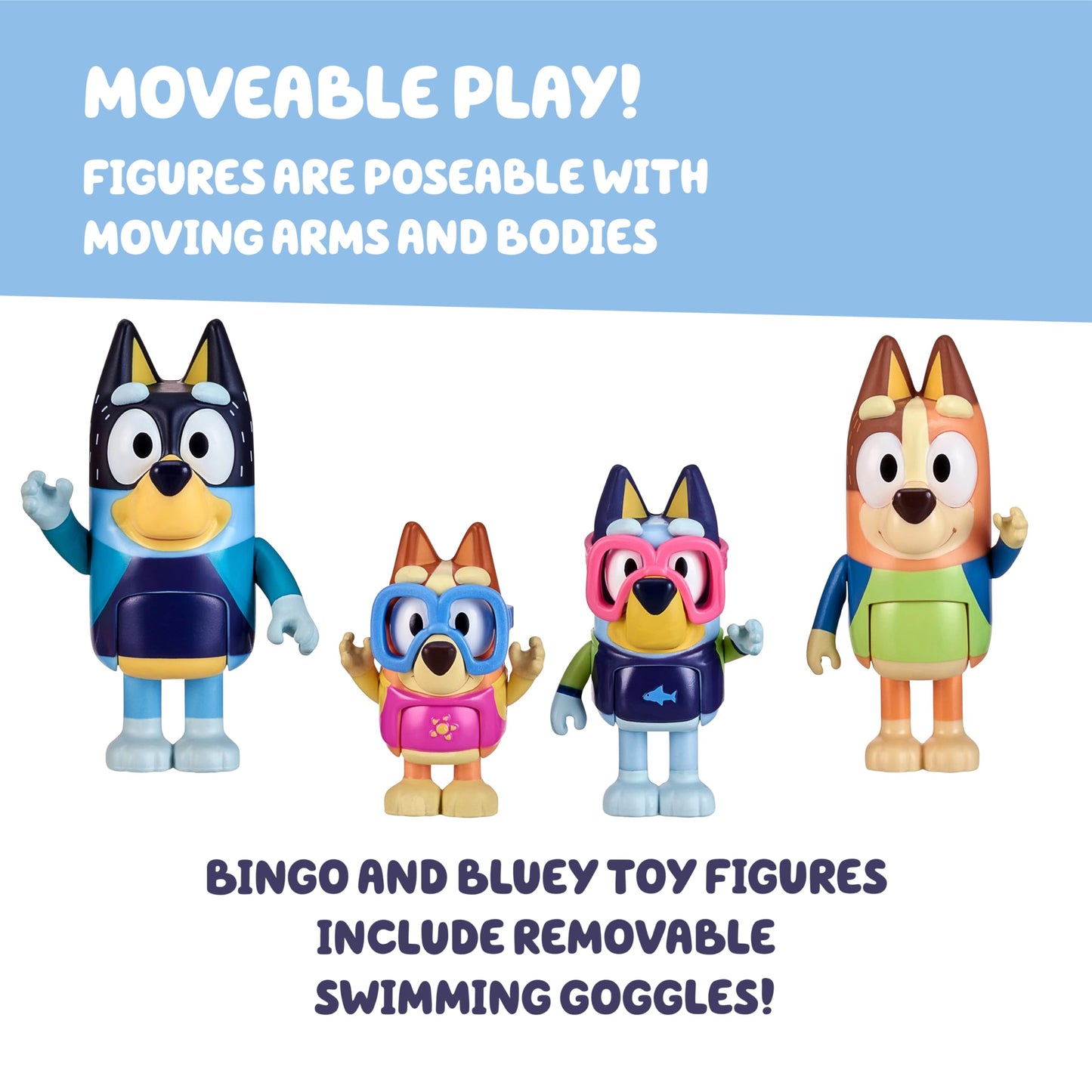Bluey Toys Beach Exclusive 4-Pack Mini Figurines with Bluey, Chilli, Bingo and Bandit