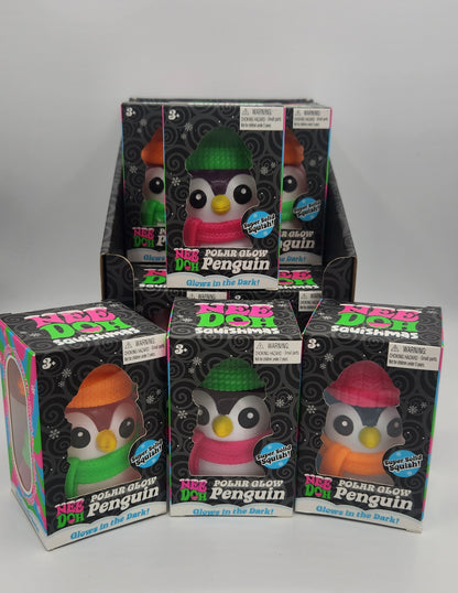NeeDoh 2026 Squishmas Polar Glow Penguin Stress Ball - 2 RANDOM Colors, Glows in the Dark!
