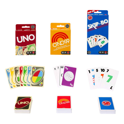 Vintage Card Games 3-Pack Set with Classic UNO, O'NO 99 and Skip-Bo