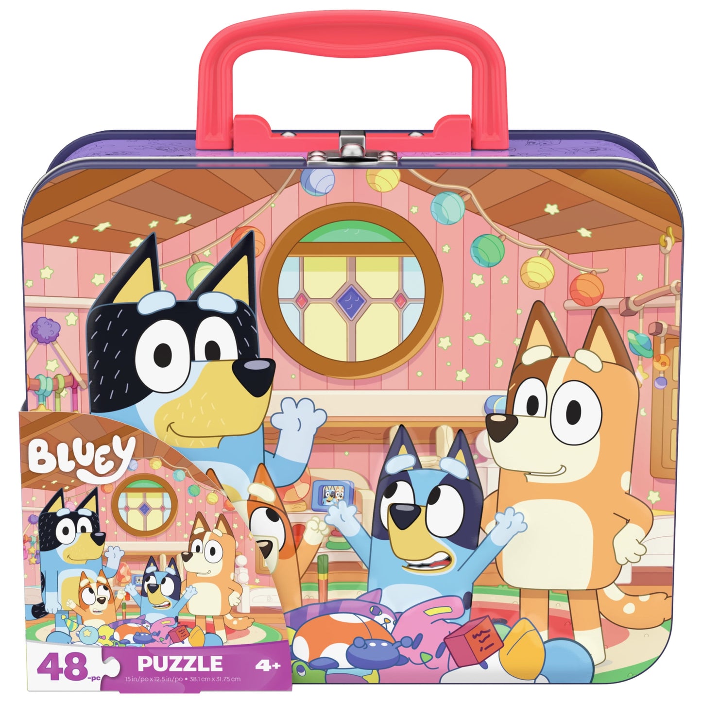 Spin Master Games, Bluey Puzzle in Storage Tin with Handle, 48 Pieces, for Ages 4 and up