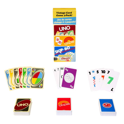 Vintage Card Games 3-Pack Set with Classic UNO, O'NO 99 and Skip-Bo