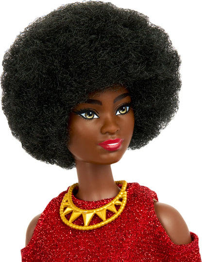 Barbie Fashionistas Doll with Natural Black Hair, Red Dress & Accessories - 65th Anniversary Collectible