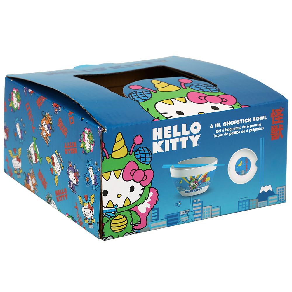Bioworld Hello Kitty Kaiju Ceramic 20 oz Ramen Bowl with Chopsticks