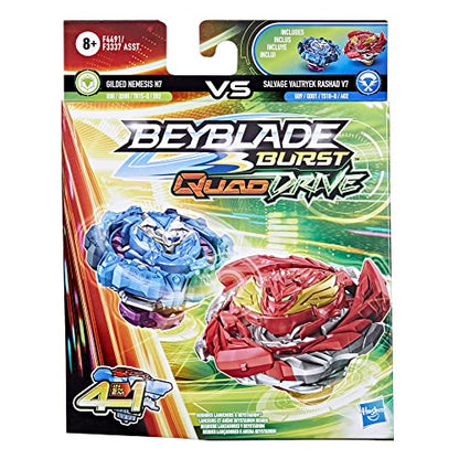 BEYBLADE Burst QuadDrive Salvage Valtryek Rashad V7 and Gilded Nemesis N7 Spinning Top Dual Pack