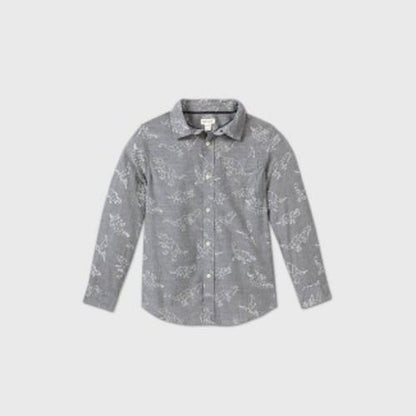 Cat & Jack™ Boys' Poplin Printed Long Sleeve Button-Down Shirt - Gray Dino (XS 4/5) UPC: 191905481770, ISBN: Does not apply, EAN: Does not apply