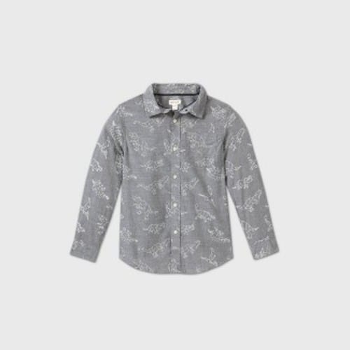 Cat & Jack™ Boys' Poplin Printed Long Sleeve Button-Down Shirt - Gray Dino (XS 4/5) UPC: 191905481770, ISBN: Does not apply, EAN: Does not apply