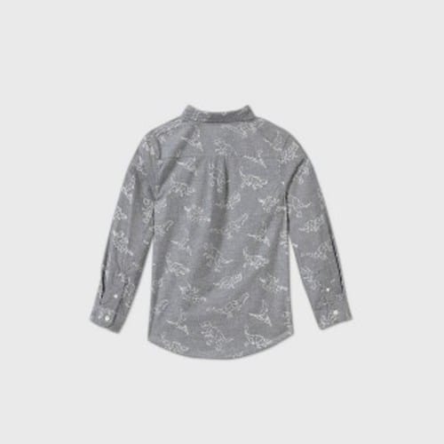 Cat & Jack™ Boys' Poplin Printed Long Sleeve Button-Down Shirt - Gray Dino (XS 4/5) UPC: 191905481770, ISBN: Does not apply, EAN: Does not apply