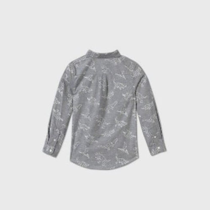 Cat & Jack™ Boys' Poplin Printed Long Sleeve Button-Down Shirt - Gray Dino (XS 4/5) UPC: 191905481770, ISBN: Does not apply, EAN: Does not apply